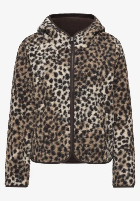 Teddy-Jacke mit Leo-Muster sanded beige