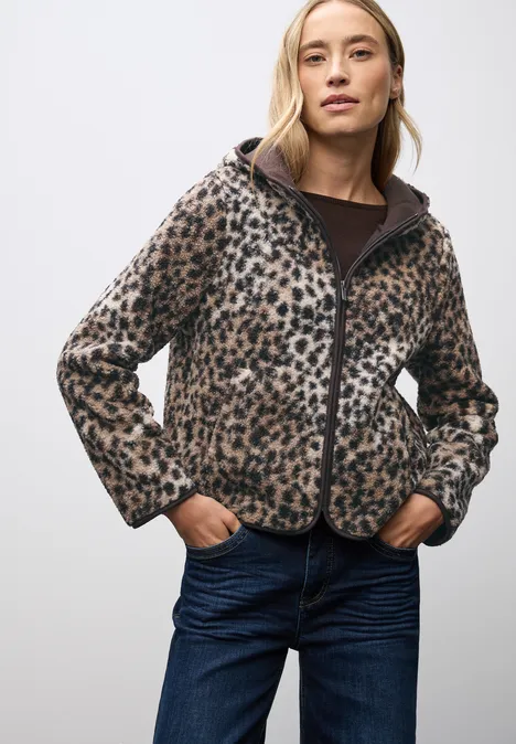 Teddy-Jacke mit Leo-Muster sanded beige