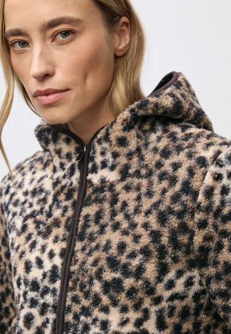 Teddy-Jacke mit Leo-Muster sanded beige
