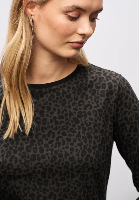 Jersey-Shirt im Leo-Look darkest brown