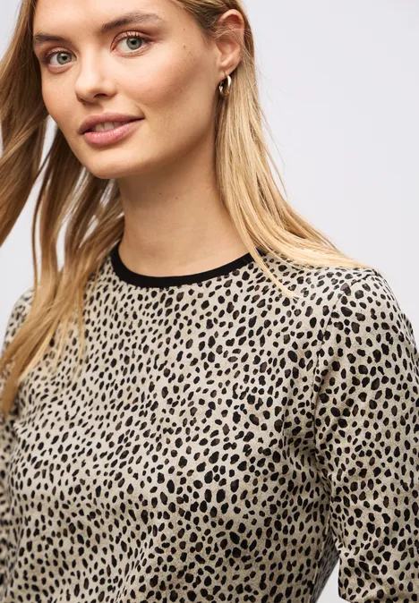 Jersey-Shirt im Leo-Look sanded beige