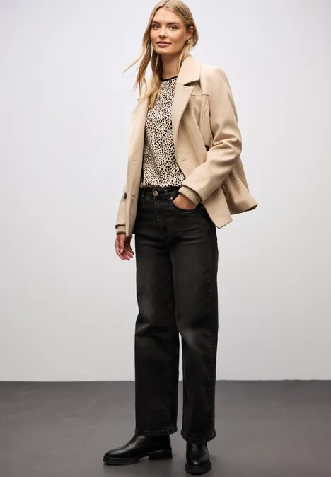 Jersey-Shirt im Leo-Look sanded beige