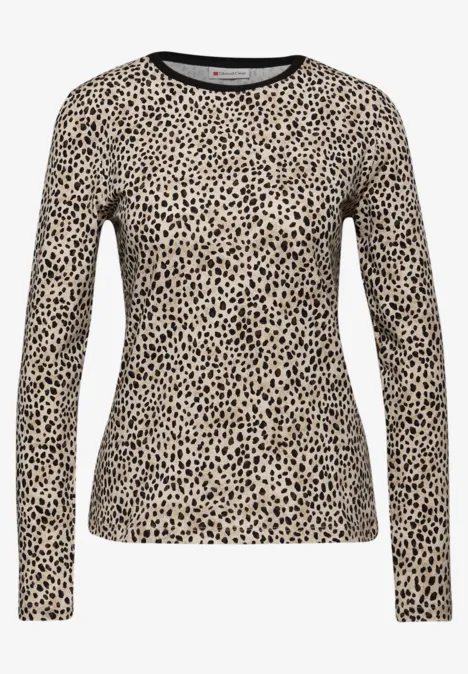 Jersey-Shirt im Leo-Look sanded beige