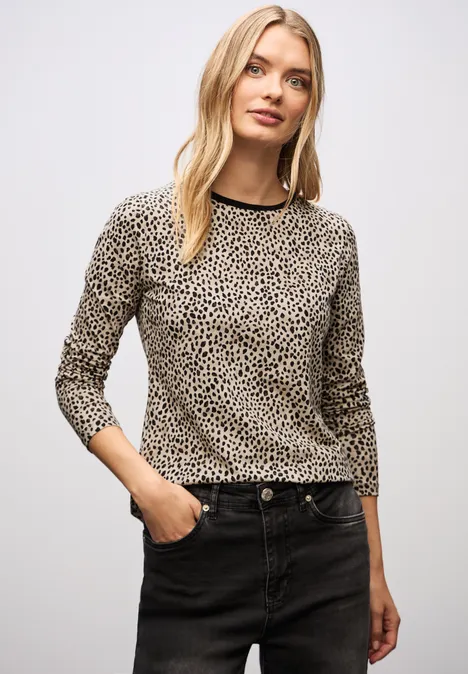 Jersey-Shirt im Leo-Look sanded beige