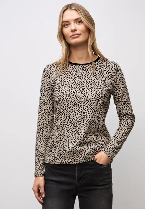 Jersey-Shirt im Leo-Look sanded beige