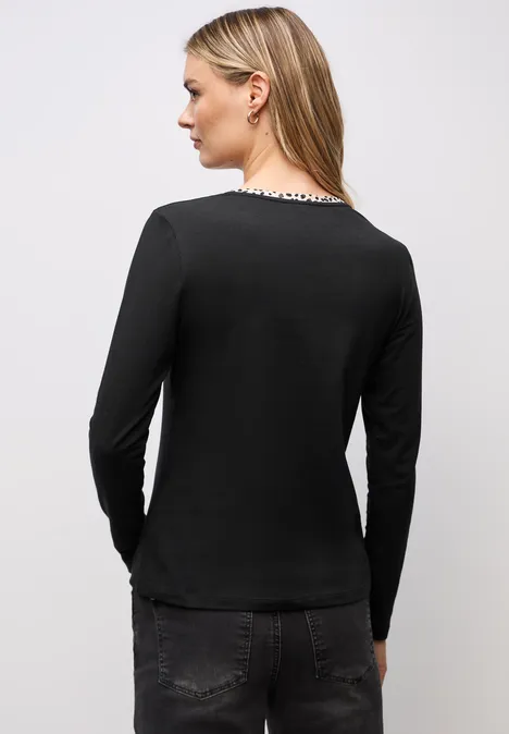 Jersey-Shirt mit Leo-Detail Black