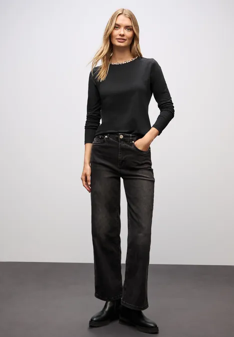 Jersey-Shirt mit Leo-Detail Black
