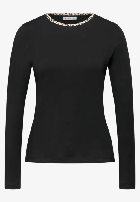 Jersey-Shirt mit Leo-Detail Black