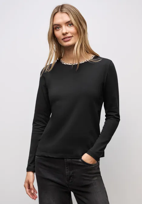 Jersey-Shirt mit Leo-Detail Black
