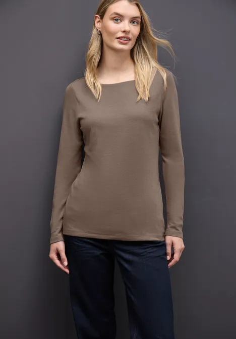 Basic shirt met lange mouwen silk brown