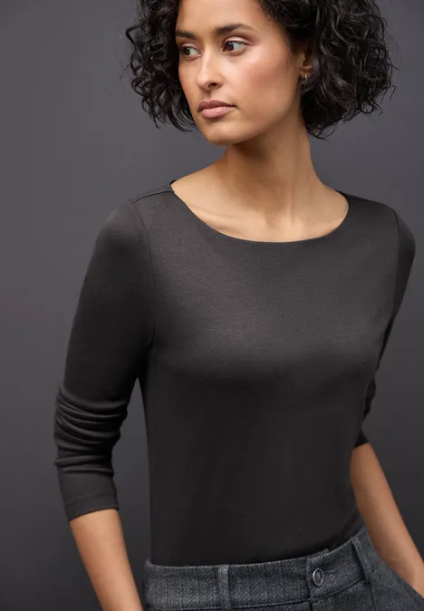 Basic shirt met lange mouwen darkest brown