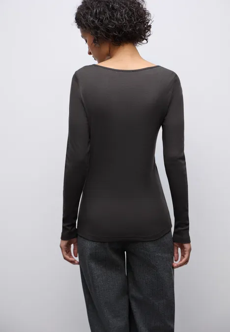 Basic shirt met lange mouwen darkest brown
