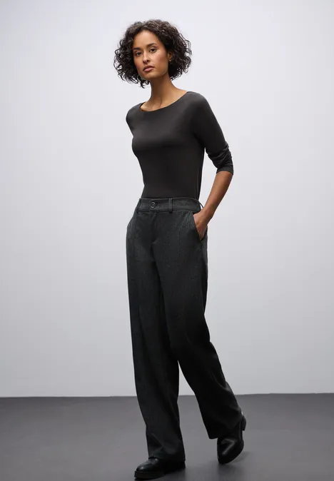 Basic shirt met lange mouwen darkest brown