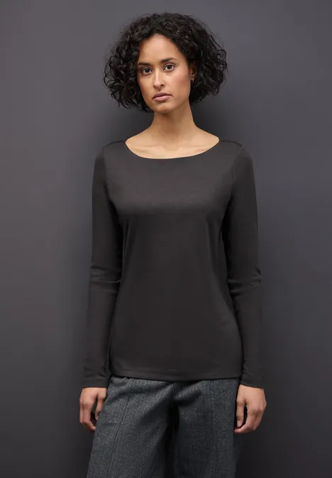 Basic shirt met lange mouwen darkest brown