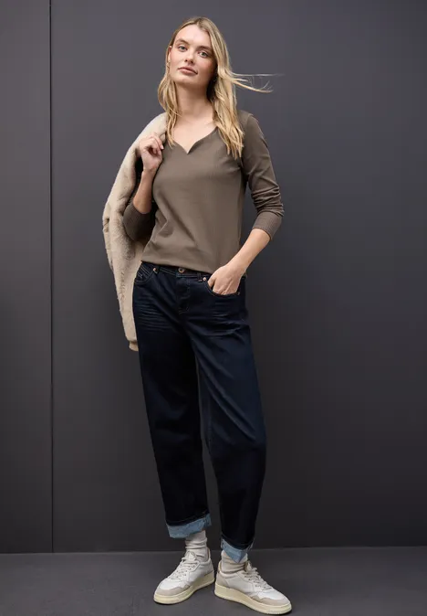 Shirt mit Herzausschnitt silk brown