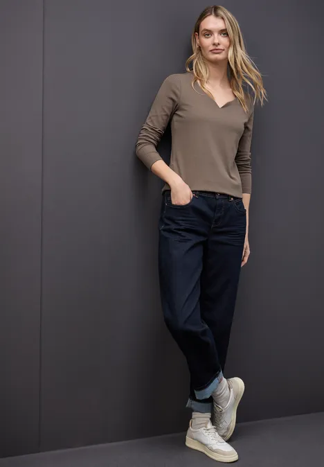 Shirt mit Herzausschnitt silk brown