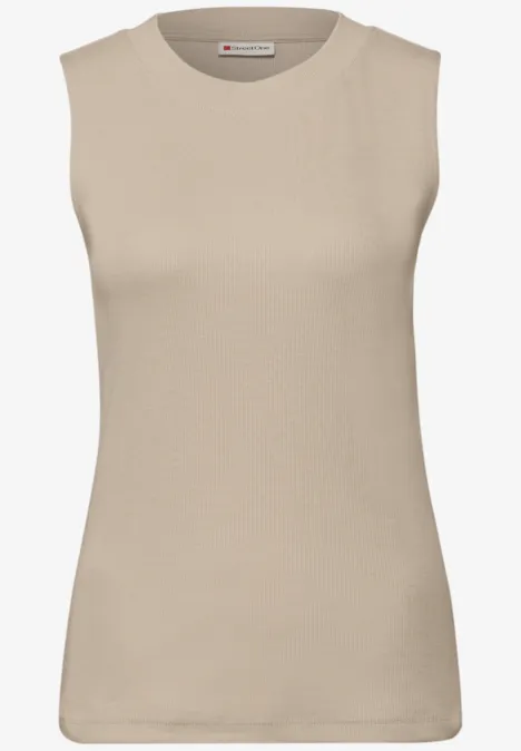 Basic top met geribbelde textuur cotton beige Basic top met geribbelde textuur cotton beige