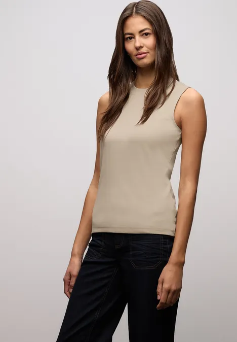 Basic top met geribbelde textuur cotton beige Basic top met geribbelde textuur cotton beige