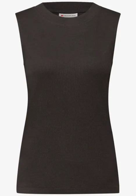 Basic top met geribbelde textuur darkest brown