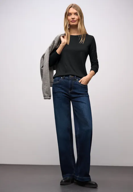 Basic shirt met ronde hals Black