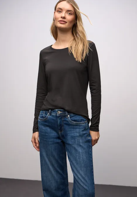 Basic shirt met ronde hals darkest brown