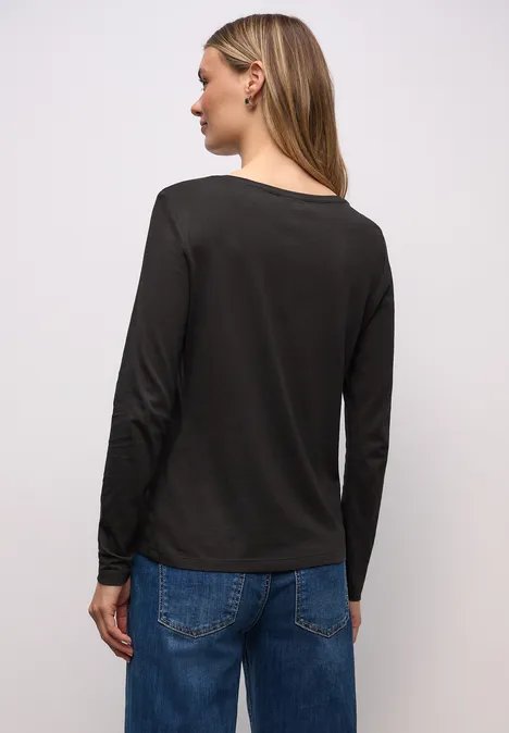 Basic shirt met ronde hals darkest brown