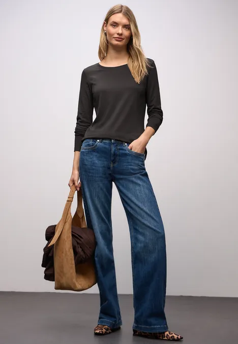 Basic shirt met ronde hals darkest brown