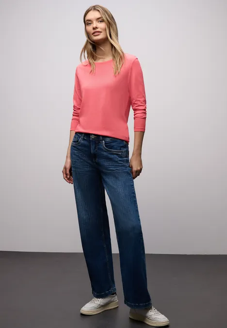 Basic Rundhalsshirt striking coral