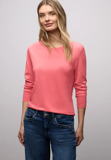 Basic Rundhalsshirt striking coral