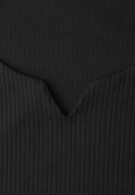 T-shirt basique avec structure côtelée Black T-shirt basique avec structure côtelée Black