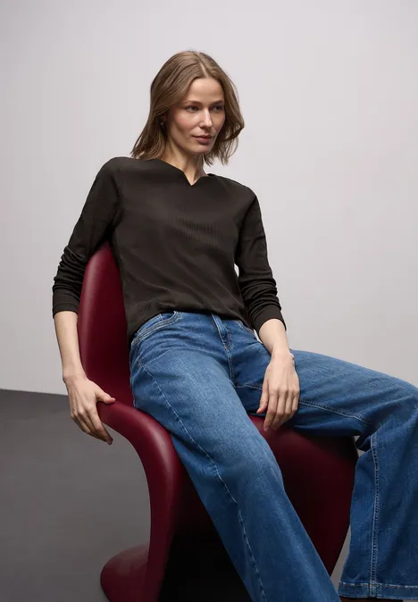 T-shirt basique avec structure côtelée darkest brown