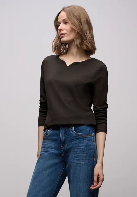 T-shirt basique avec structure côtelée darkest brown