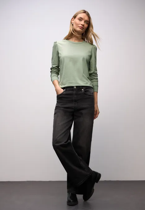 Shirt met rimpels dark serene green