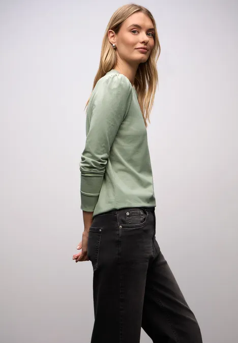Shirt met rimpels dark serene green