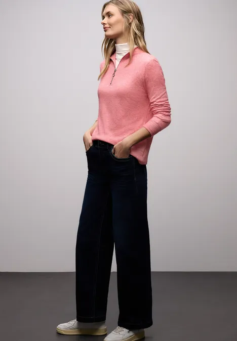 Shirt met geribde structuur striking coral mel.