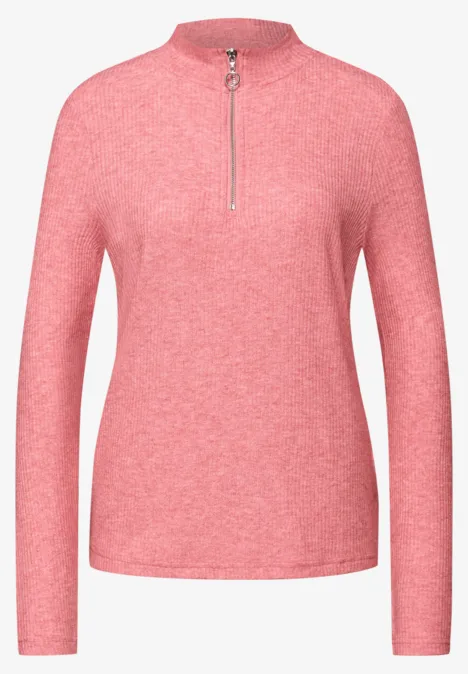 Shirt met geribde structuur striking coral mel.