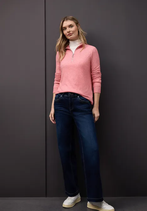 Shirt met geribde structuur striking coral mel.