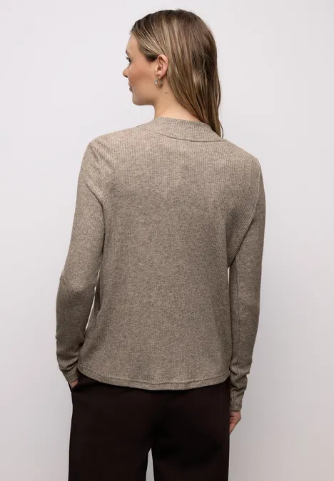 Shirt met geribde structuur light terra mocha mel.