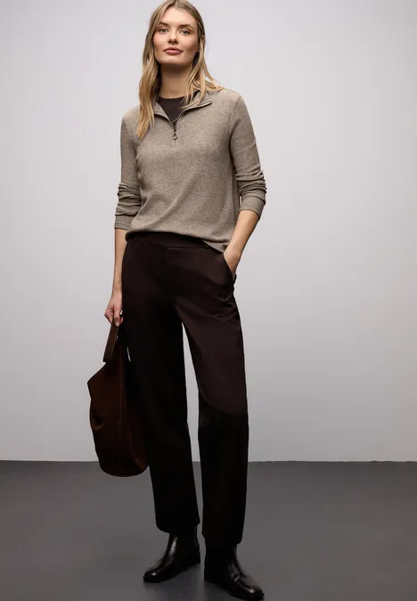 Shirt met geribde structuur light terra mocha mel.