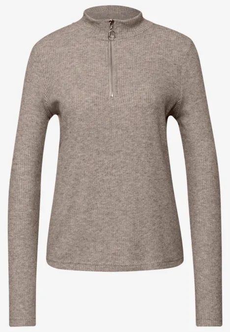 Shirt met geribde structuur light terra mocha mel.