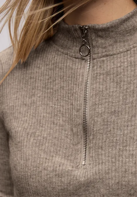 Shirt met geribde structuur light terra mocha mel.