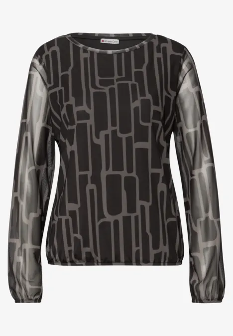 Shirt van mesh met patroon darkest brown