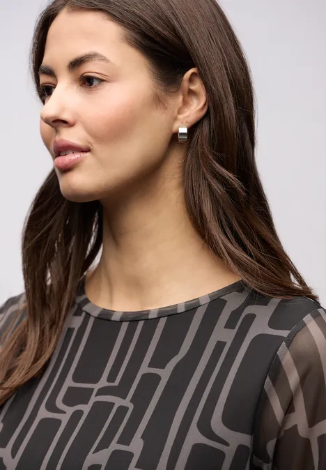 Shirt van mesh met patroon darkest brown