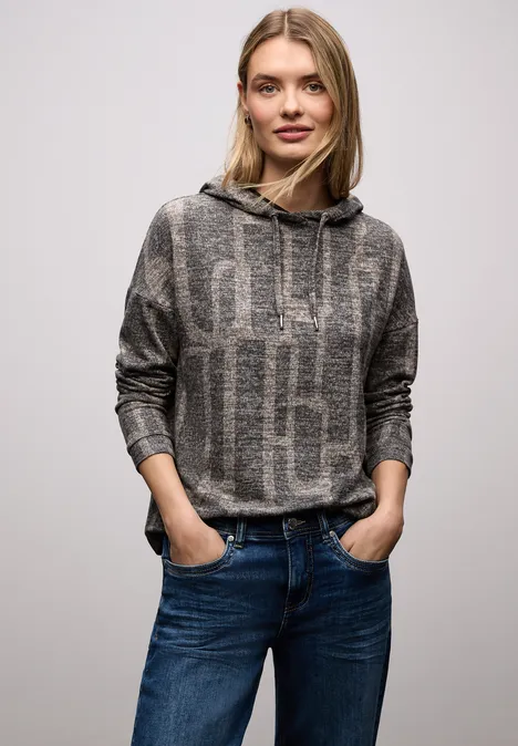 Gedessineerd shirt met capuchon darkest brown