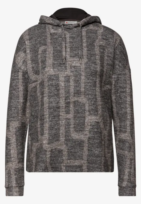 Gedessineerd shirt met capuchon darkest brown