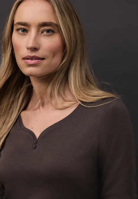 Basic Shirt mit Knopfdetail rustic brown