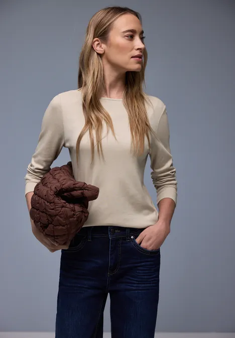 Shirt in effen kleur cotton beige