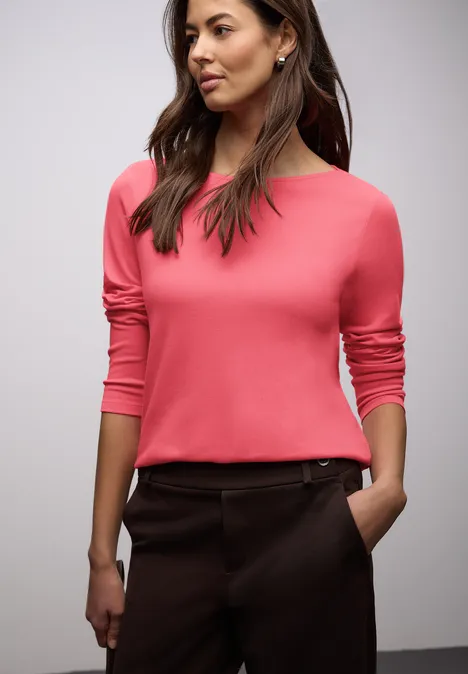 Shirt in Unifarbe striking coral