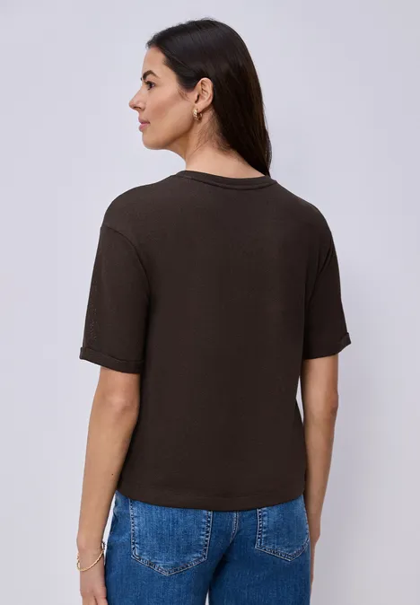 T-shirt à col rond en tricot espresso brown