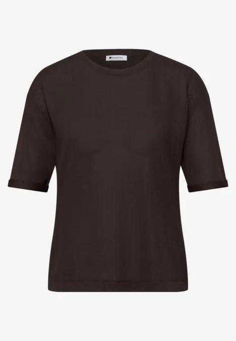 T-shirt à col rond en tricot espresso brown